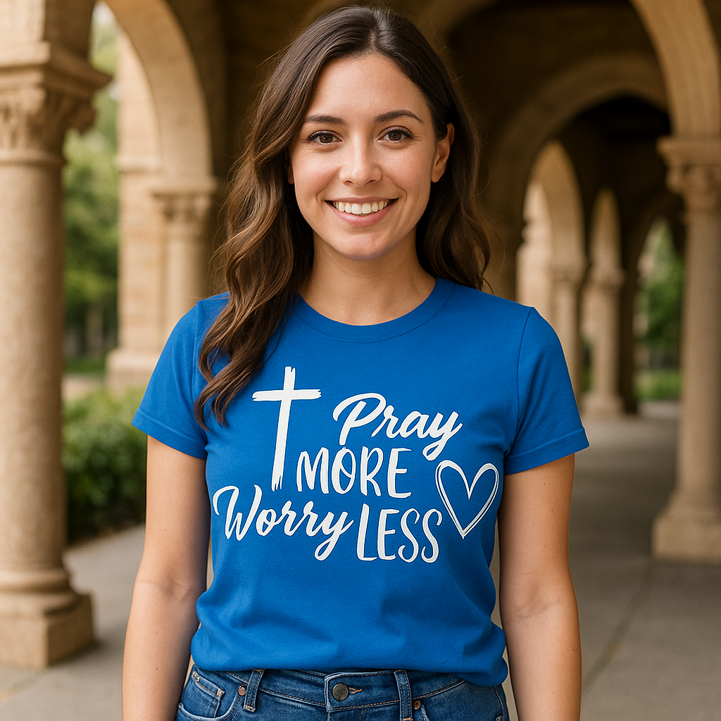 pray more worry less blue